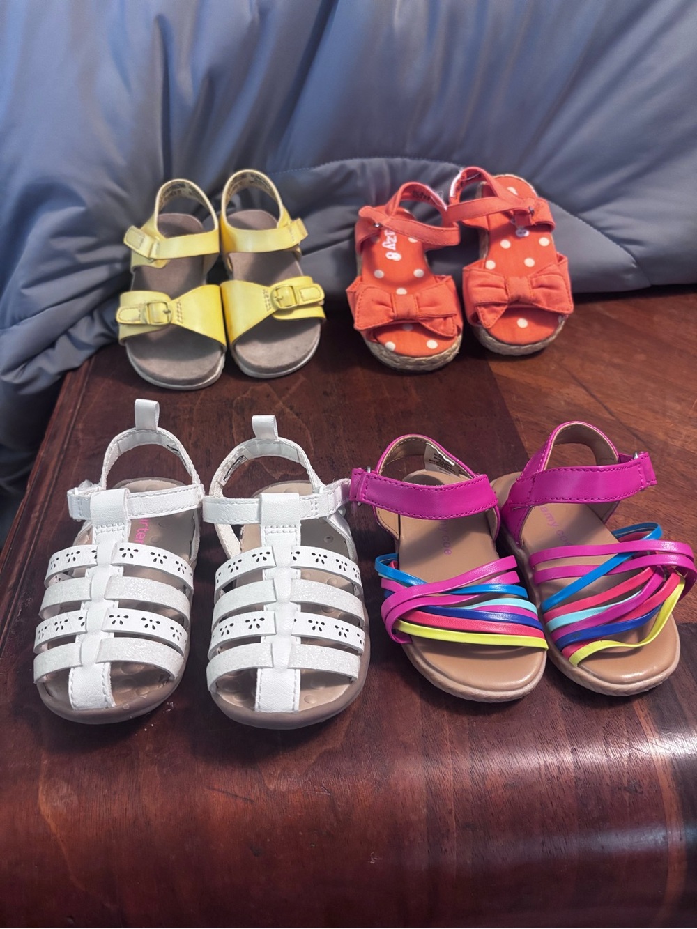Kids 4C sandals bundle.  Multi-Color Strap Sandals - White, Yellow, Orange, Pink